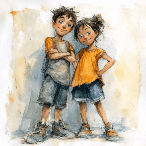 Illustration of two children smiling and confident