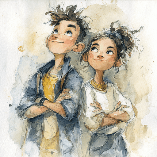 Illustration of teenage boy and girl confidently smiling