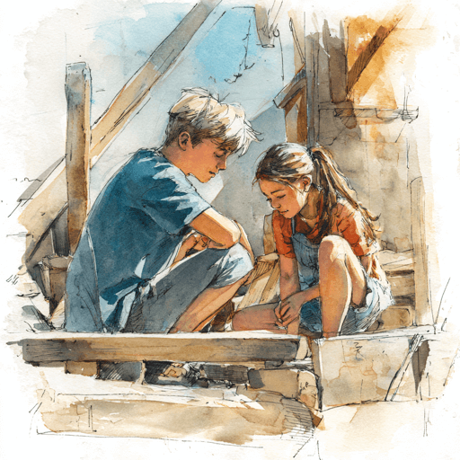 Illustration of teenage boy and girl working on construction project