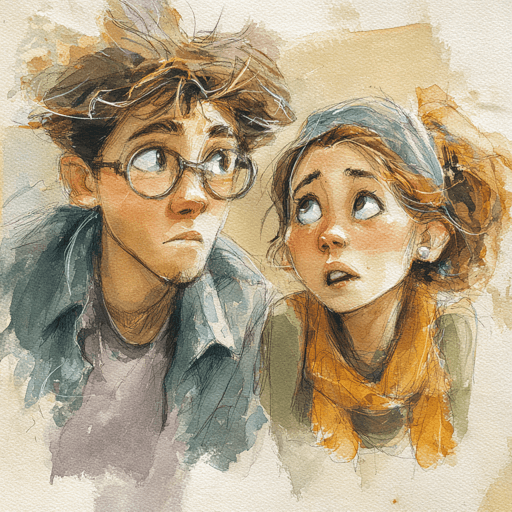 Illustration of two teens looking a concerned