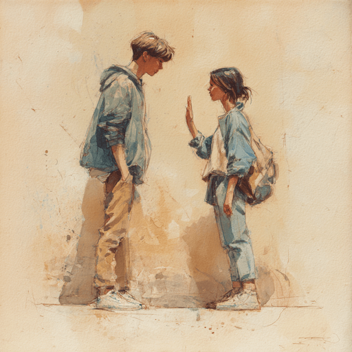 Illustration of two teens facing each other