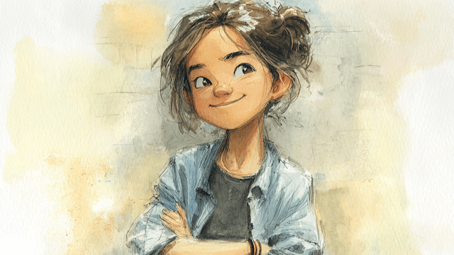 Illustration of 10 year old girl smiling confidently